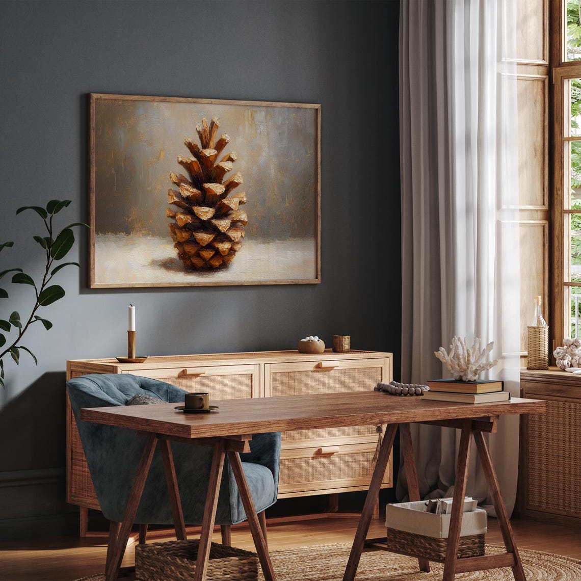 Antique Pine Cone Botanical Study Vintage Winter Decor Wall Print - Image 3