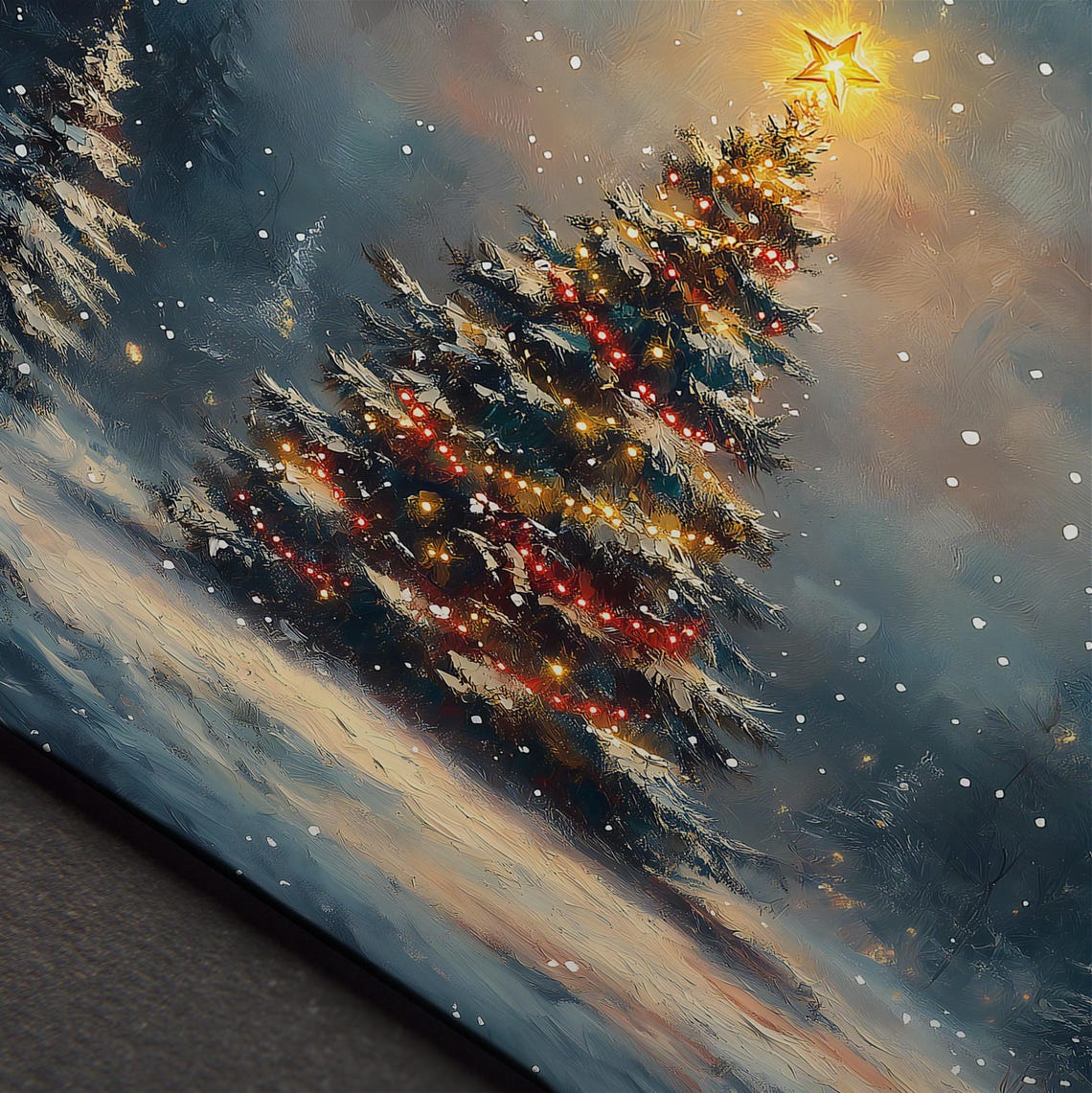 Glowing Christmas Tree Snowy Night Forest Star Holiday Wall Art - Image 4