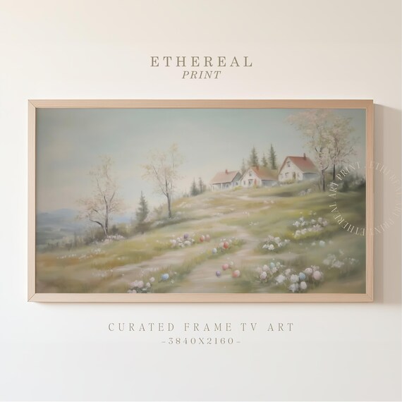 Vintage Easter Eggs Painting Frame Tv Art Moody Easter Village Frame Tv Floral Easter Decor Pastel Spring Scene Screensaver
