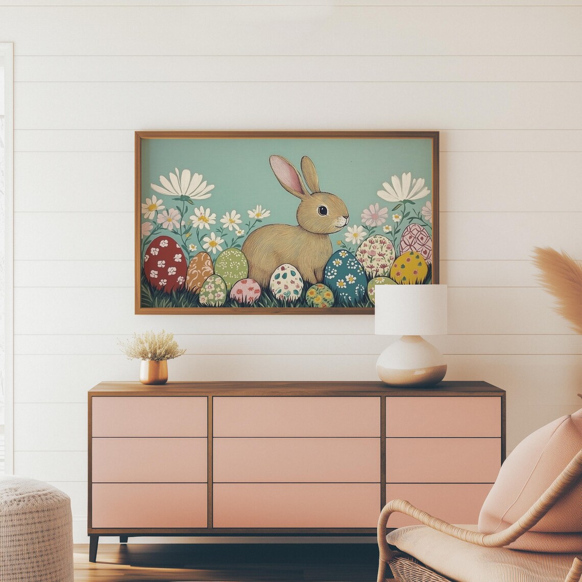 Easter Bunny Painting, Retro Spring Rabbit Decor - Image 4
