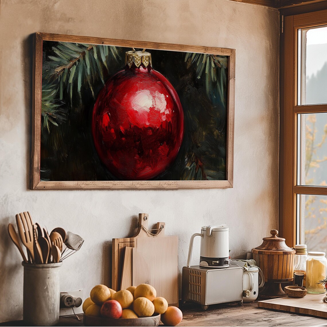 Vintage Christmas Red Ball Frame Tv Art Christmas Ornament Painting Frame Tv Holiday Festive Screensaver Xmas Farmhouse Decor - Image 4