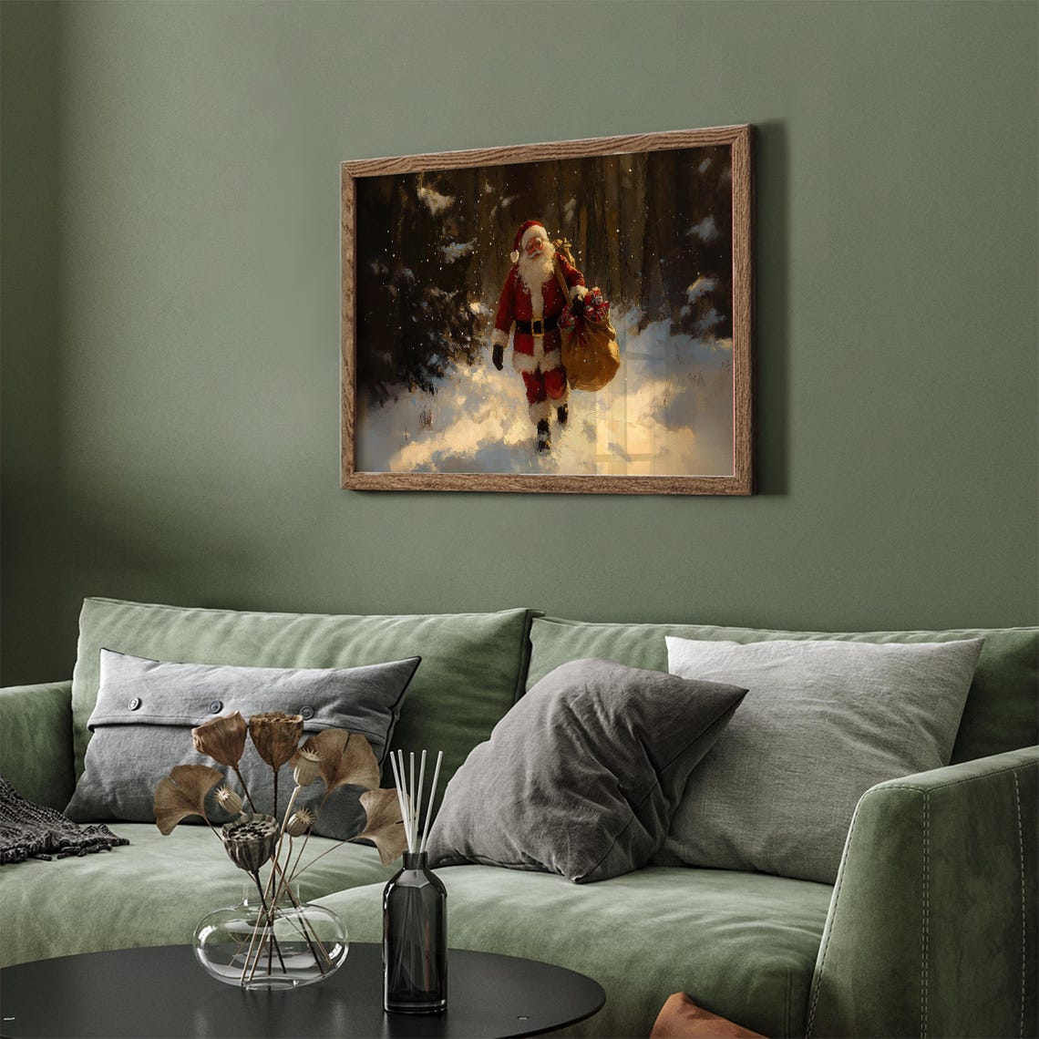 Santa Claus Walking Through Snow Carrying Gift Sack Wall Art - Image 4
