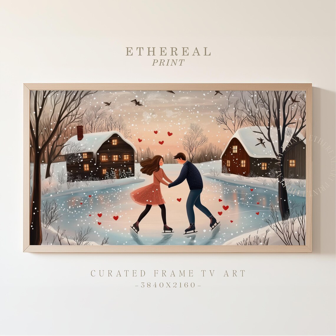 Couple Ice Skating At Sunset Romantic Valentines Day Tv Art Print