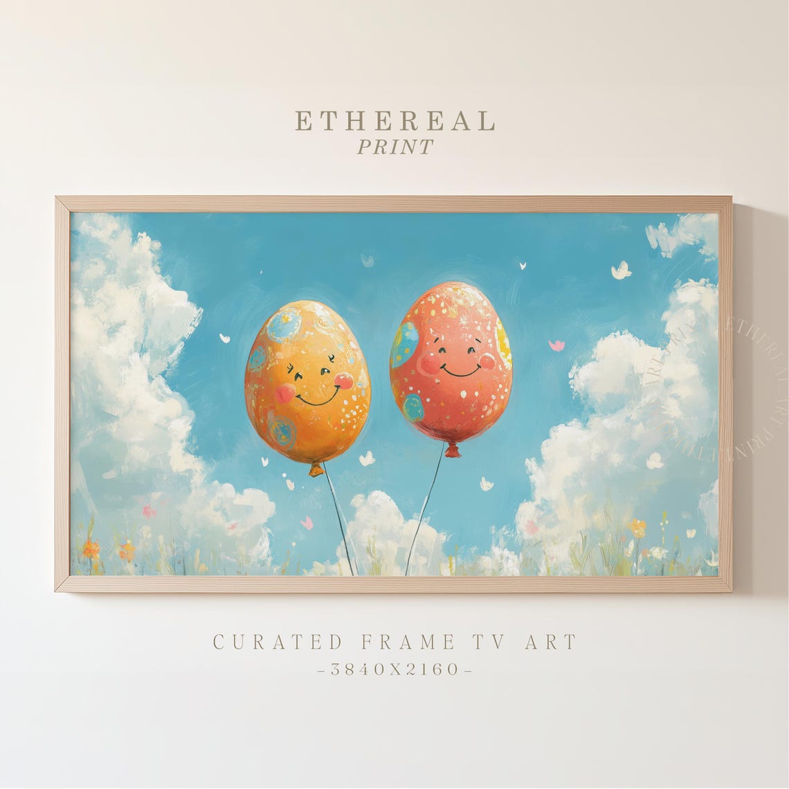 Smiling Easter Egg Balloons Floating In Bright Blue Sky Wall Art