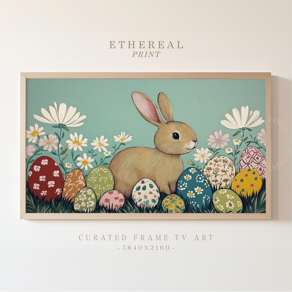 Easter Bunny Painting, Retro Spring Rabbit Decor