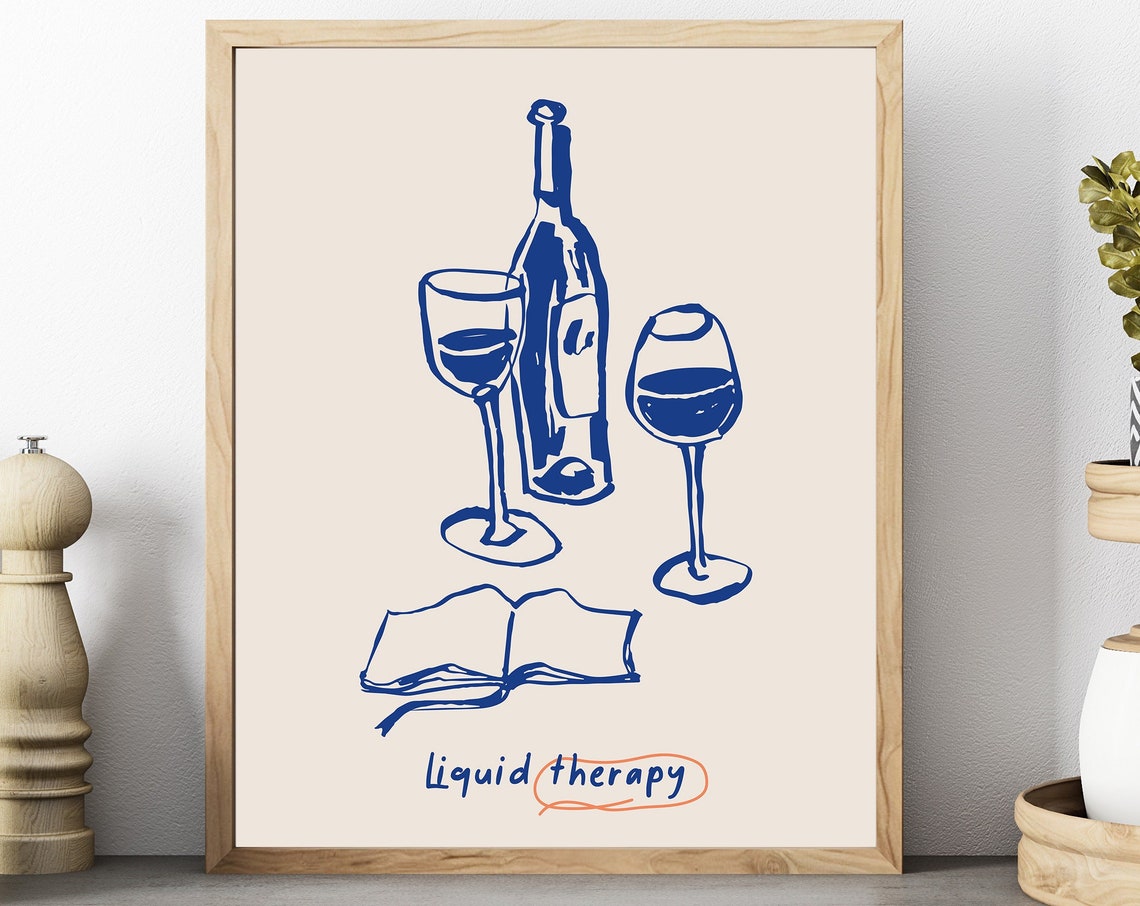 Wine Glass and Bottle Vintage Kitchen Art Print