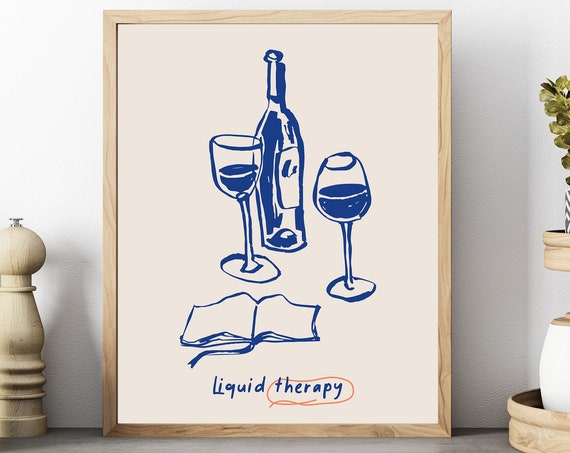 Wine Glass and Bottle Vintage Kitchen Art Print