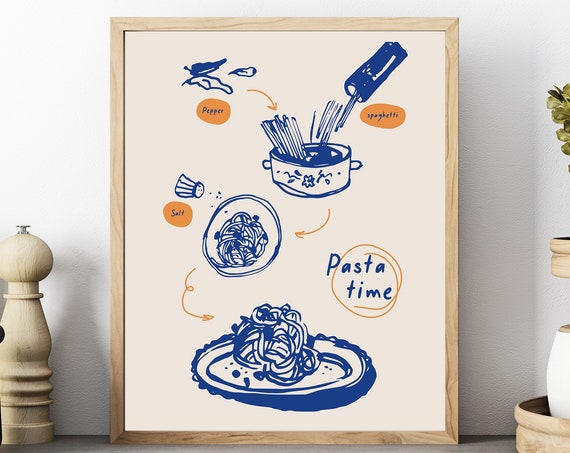 Pasta Time Poster, Modern Kitchen Wall Art