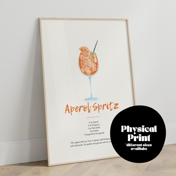 Aperol Spritz Art Print, Minimalist Retro Cocktail