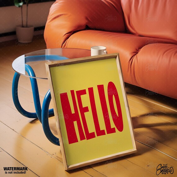 Hello Bold Red Retro Typography Bright Yellow Indie Art Poster