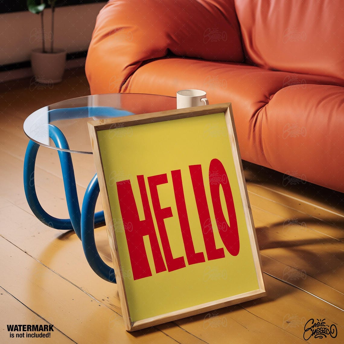 Hello Bold Red Retro Typography Bright Yellow Indie Art Poster