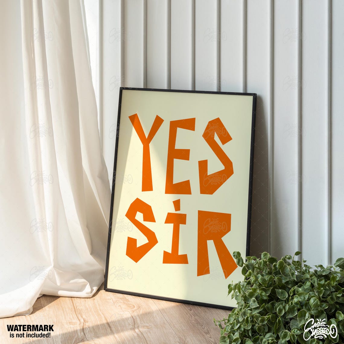 Yes Sir Bold Orange Typography Statement Modern Decor Poster