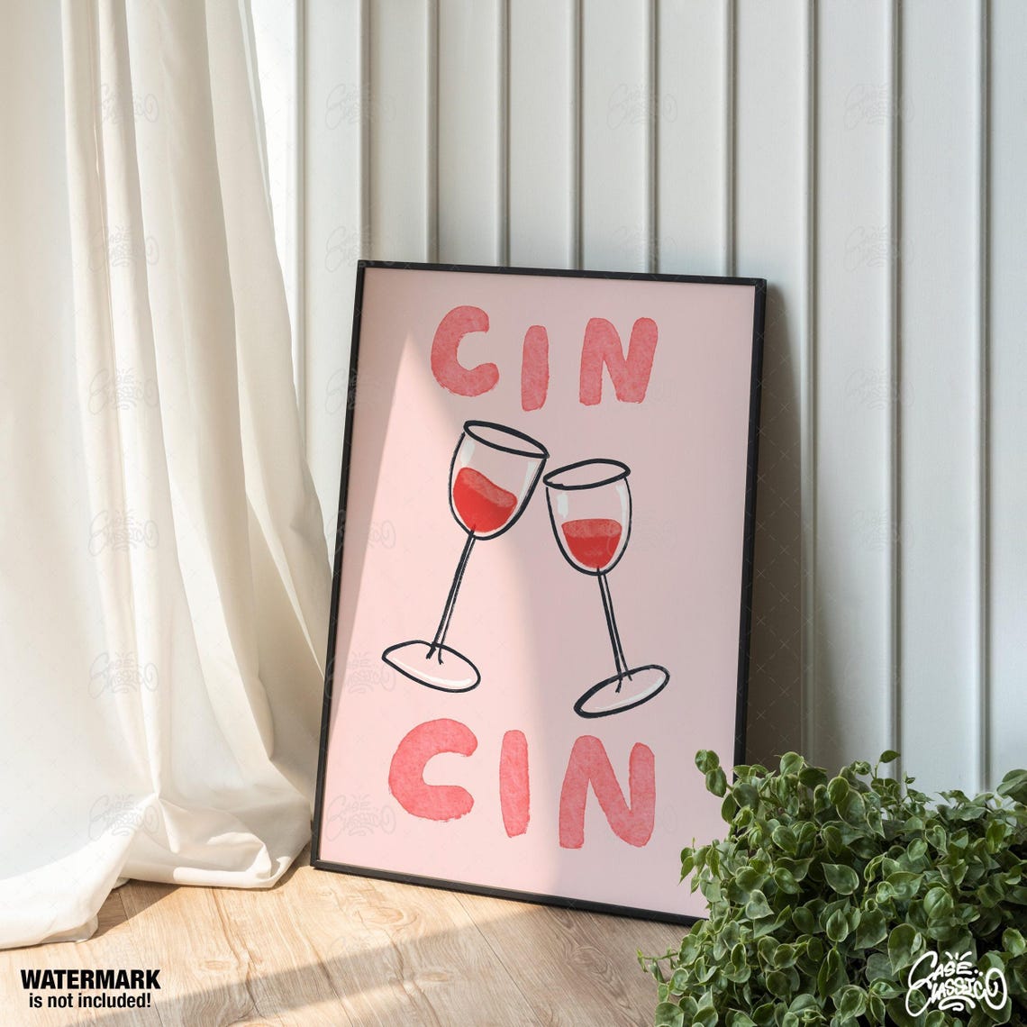 Cin Cin Cheers Clinking Glasses Pink Bar Cart Decor Poster Art