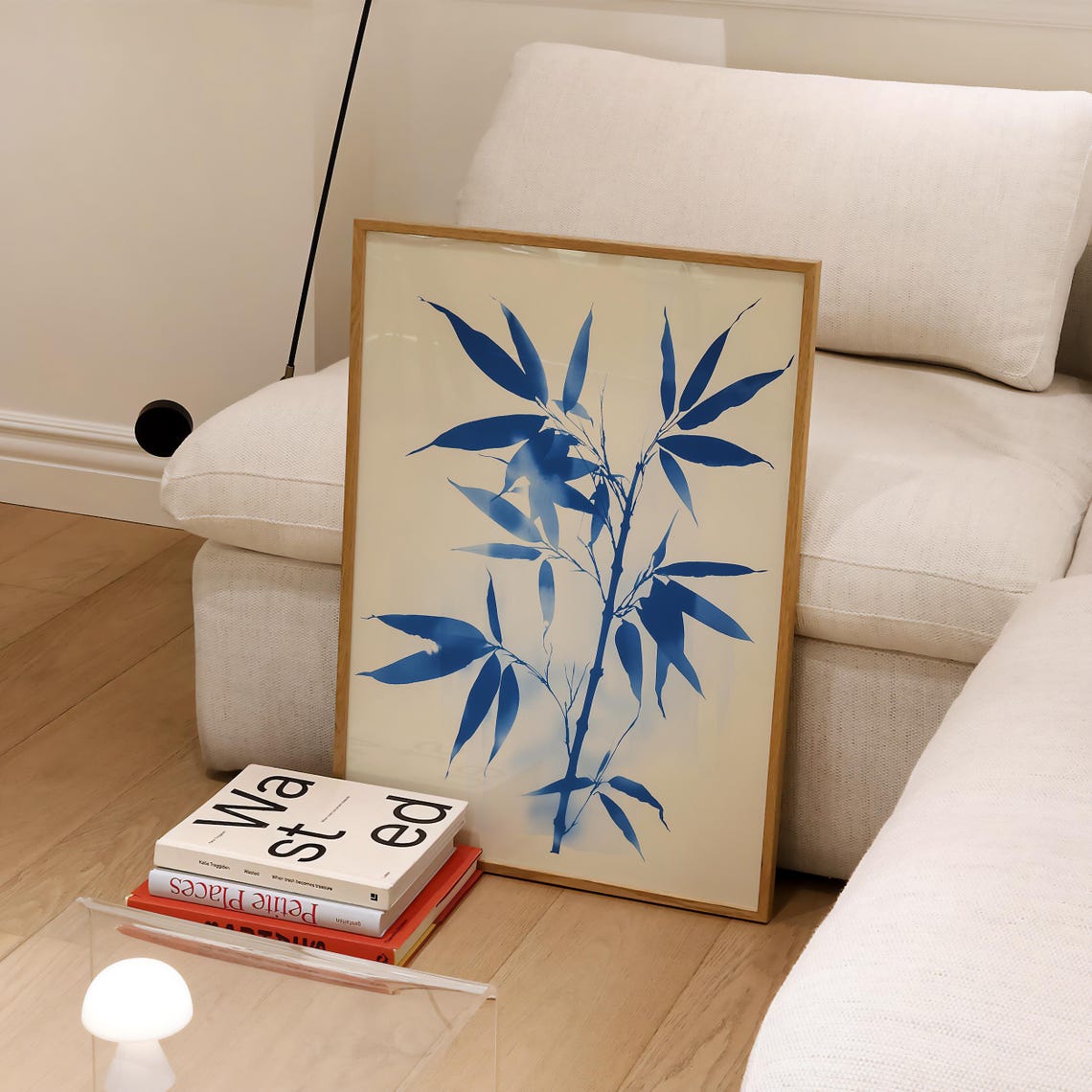 Blue Watercolor Bamboo Branches Minimal Botanical Art Poster