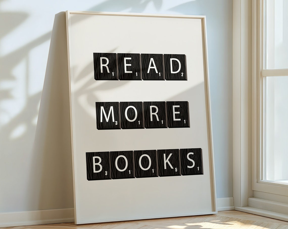 Read More Books White Scrabble Tile Letters Minimal Reading Poster