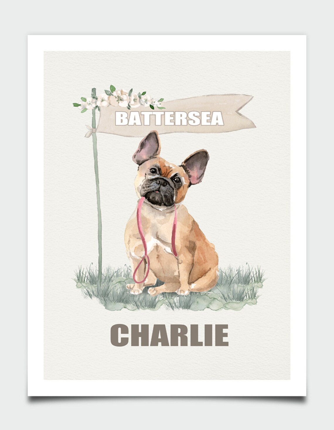 French Bulldog Watercolor Dog Portrait Personalized Pet Name Wall Art - Image 2
