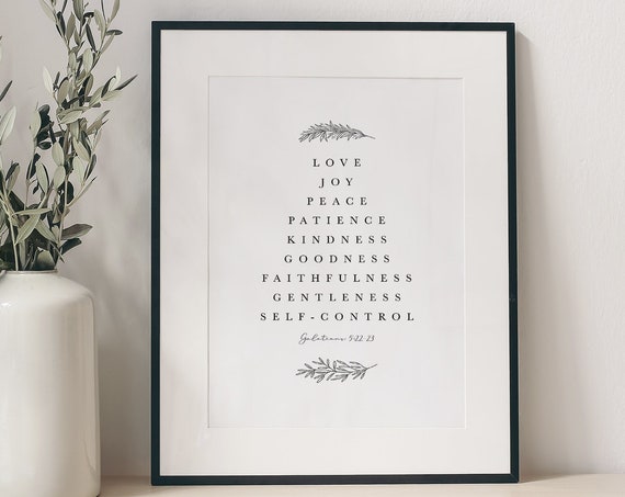 Fruits Of The Spirit Art Galatians 522 Scripture Print Christian Farmhouse Wall Decor For Home Living