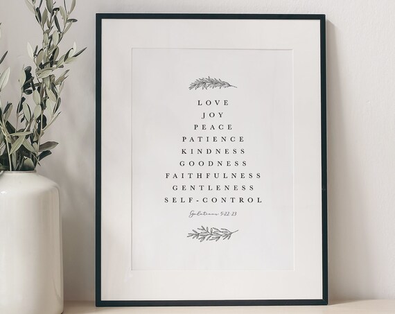Fruits of the Spirit Galatians 5:22 Minimalist Scripture Typography Poster