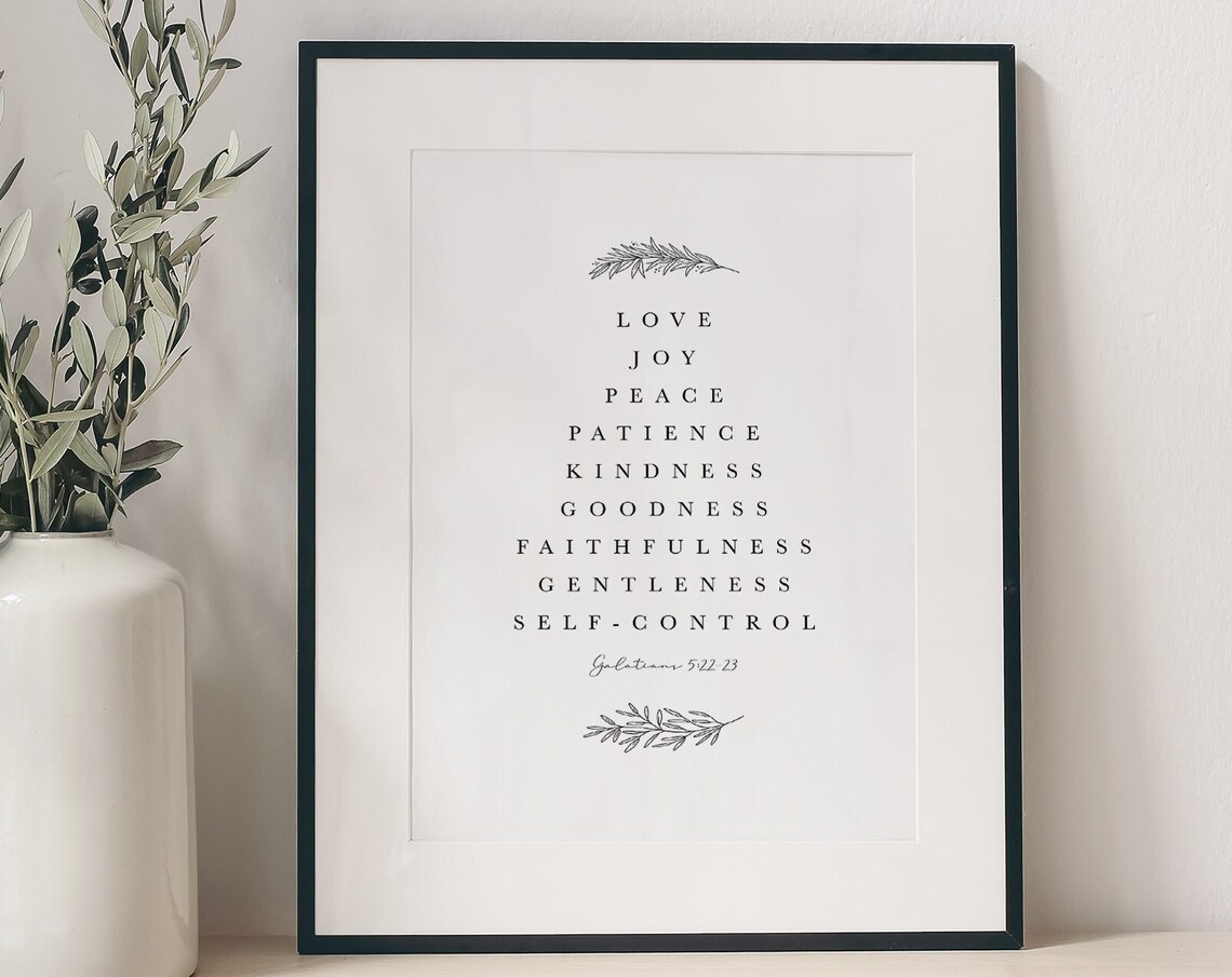 Fruits of the Spirit Galatians 5:22 Minimalist Scripture Typography Poster