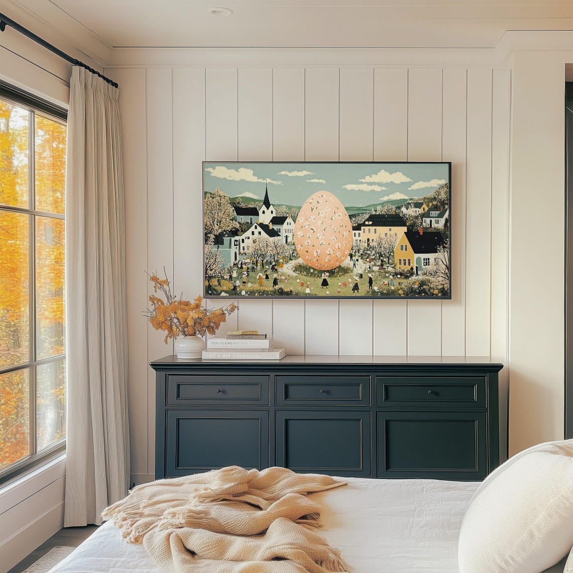Countryside Village With Giant Floral Easter Egg Spring Art Print - Image 3