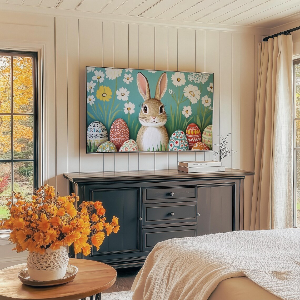 Easter Bunny Painting, Retro Spring Rabbit Decor - Image 3