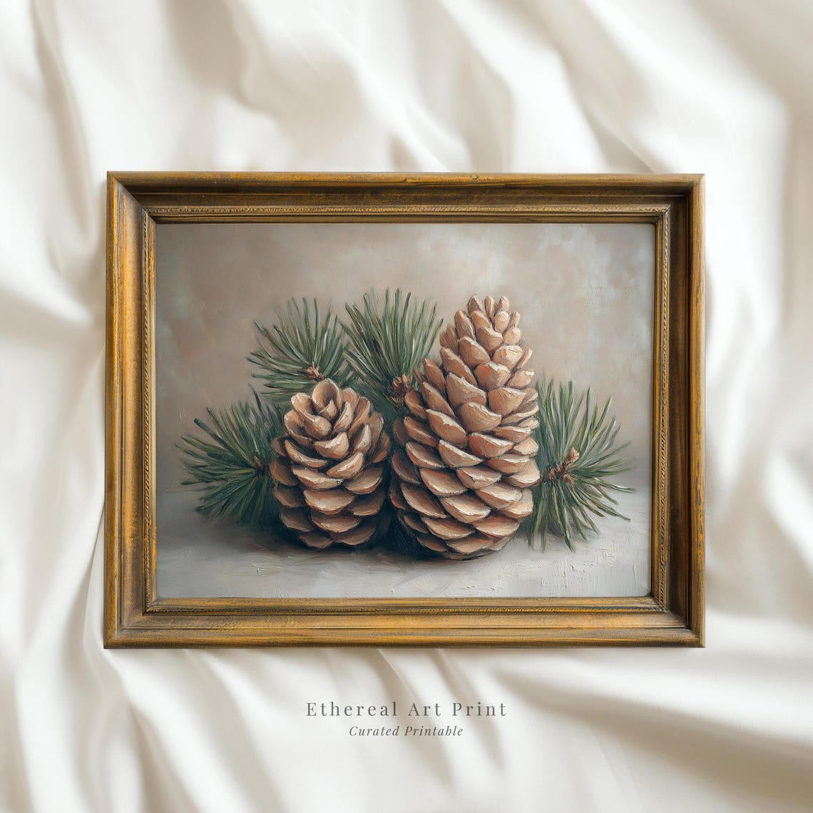 Two Pine Cones With Pine Needles Neutral Botanical Art Print