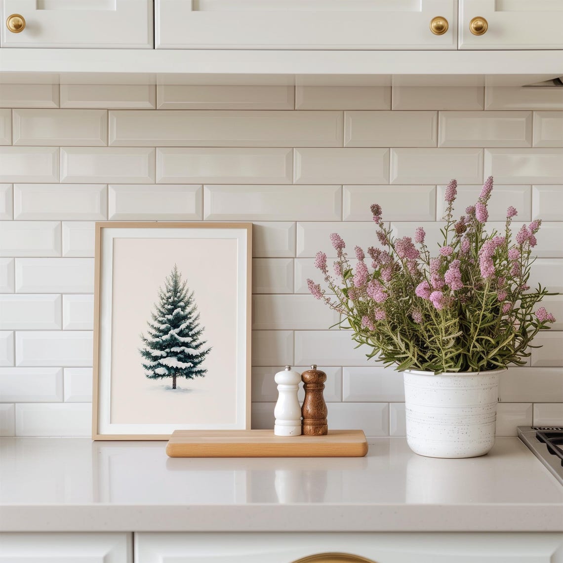 Minimalist Snowy Evergreen Pine Tree Winter Botanical Art Print - Image 2