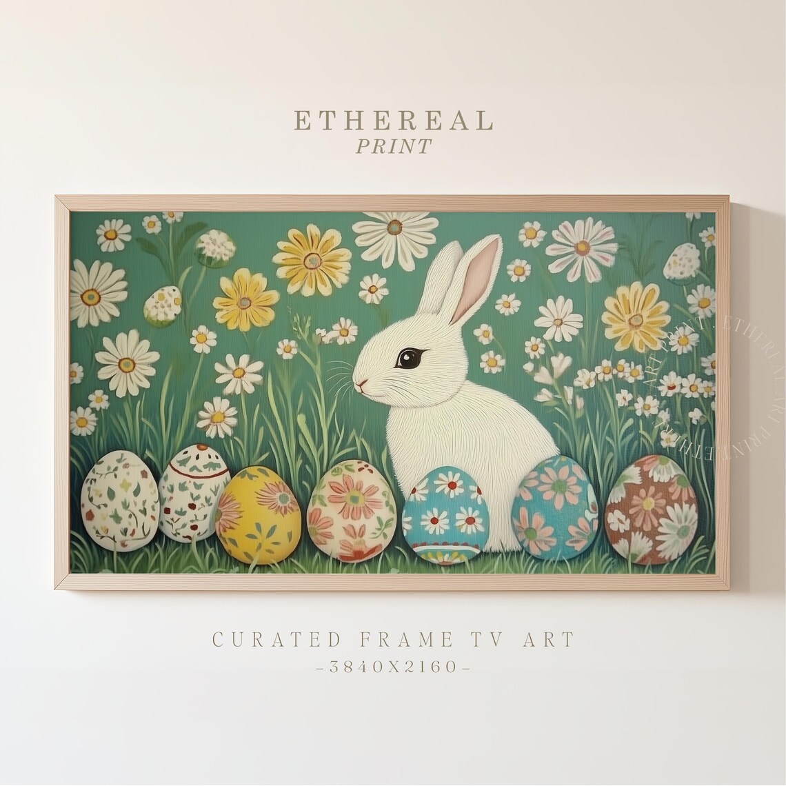 Easter Bunny Painting, Retro Spring Rabbit Decor