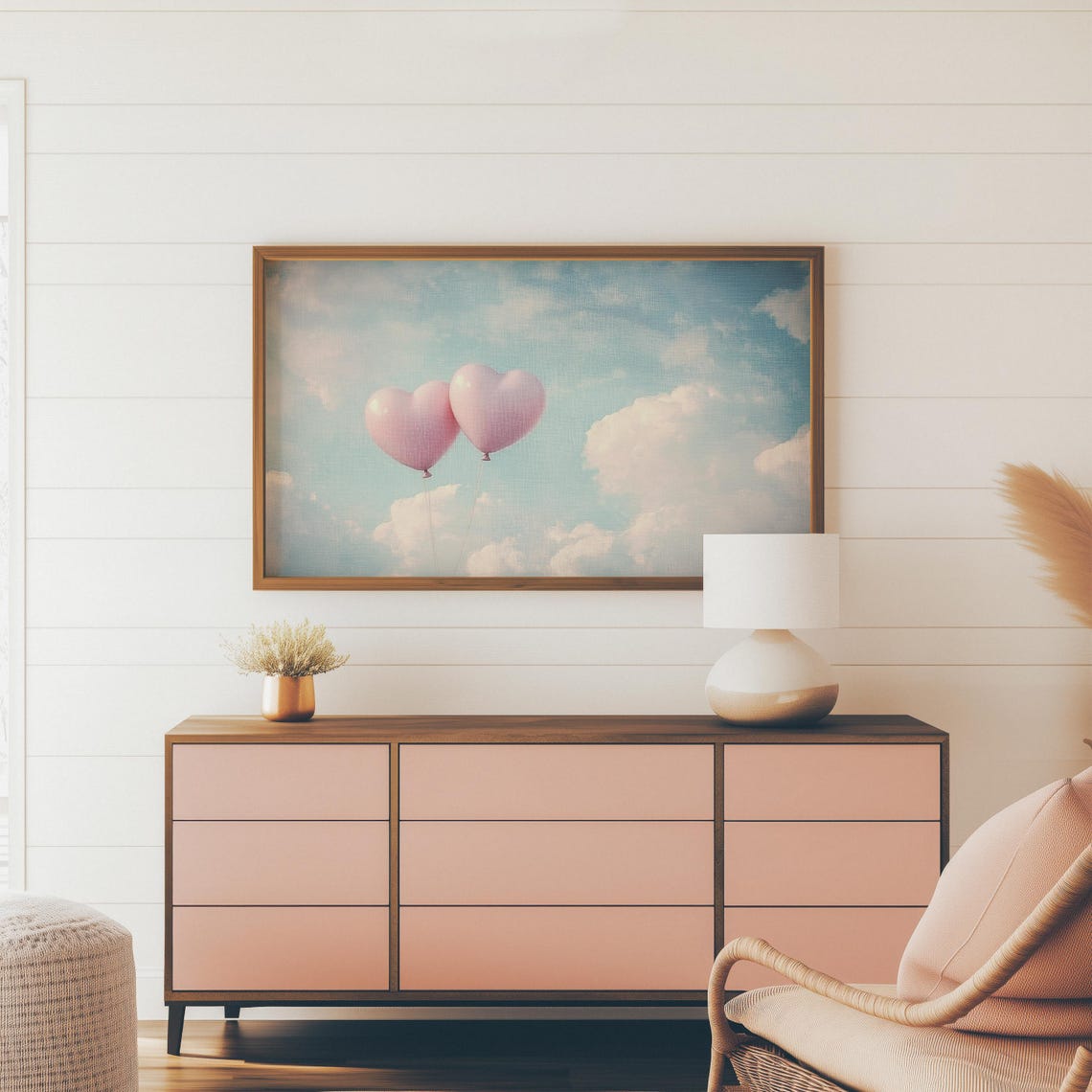 Pink Heart Balloons Cloudy Sky Valentines Day Romantic Frame Tv Art - Image 3