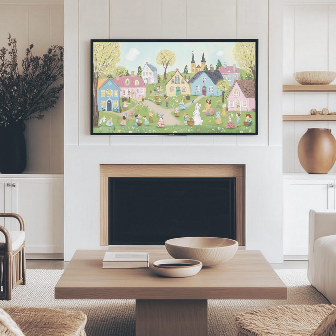 Storybook Easter Village Children Bunny Spring Celebration Wall Art - Image 2