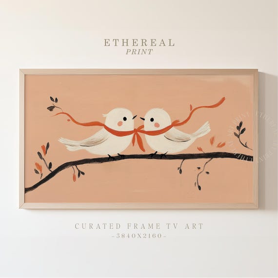 Vintage Valentines Day Frame Tv Art Cute Love Bird Painting Frame Tv Romantic Screensaver Coquette Love Bird Pink Decor
