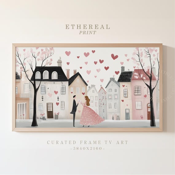 Cute Valentines Day Frame Tv Art Romantic Couple Painting Tv Art Cityscape Love Scene Screensaver Valentines Day Lover Decor