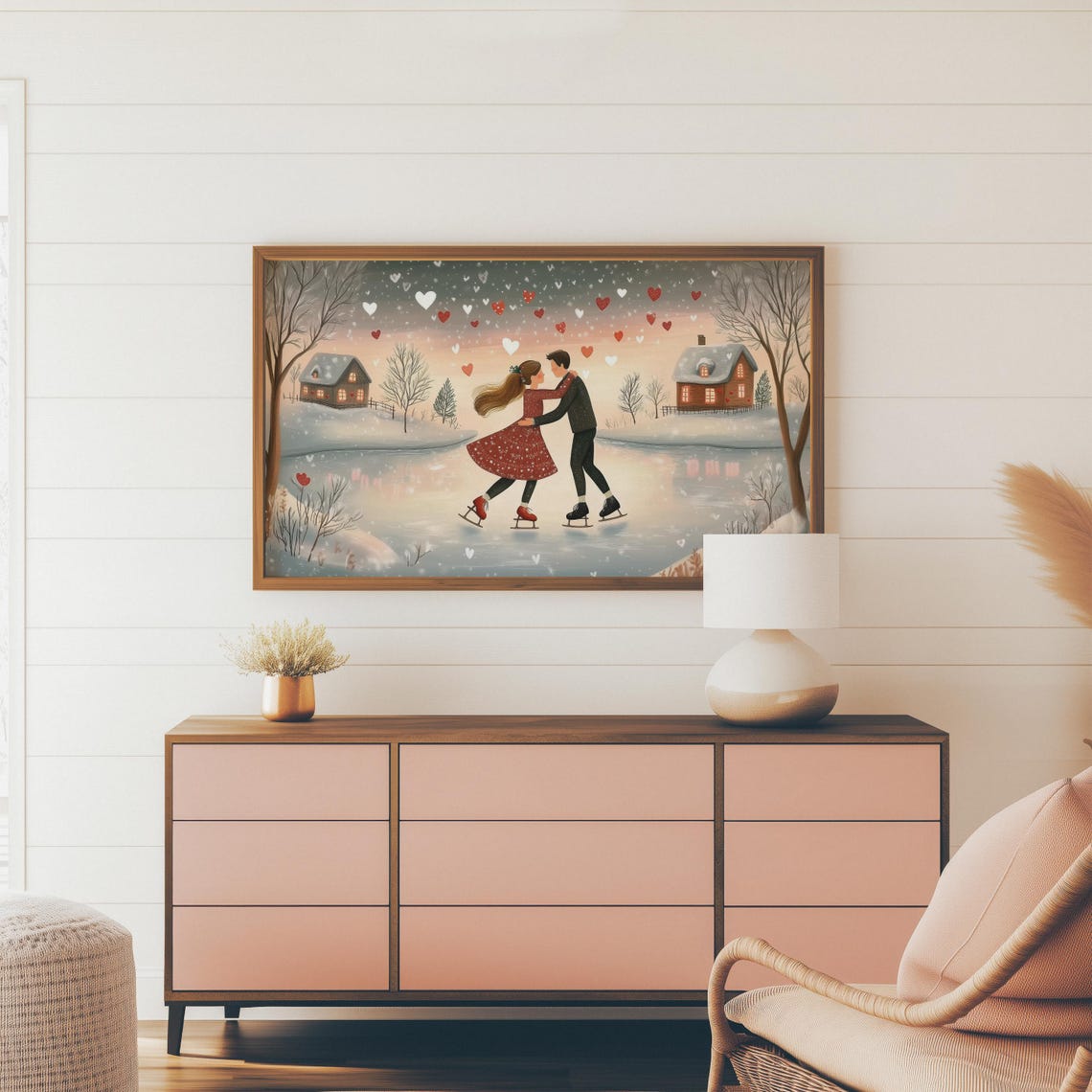 Sweethearts Skating Under Falling Hearts Valentines Tv Art Print - Image 4