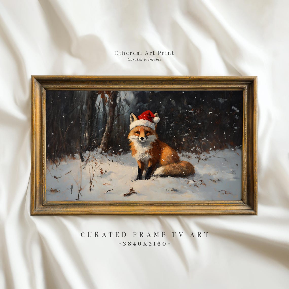 Red Fox Santa Hat Snowy Winter Forest Christmas Animal Wall Art