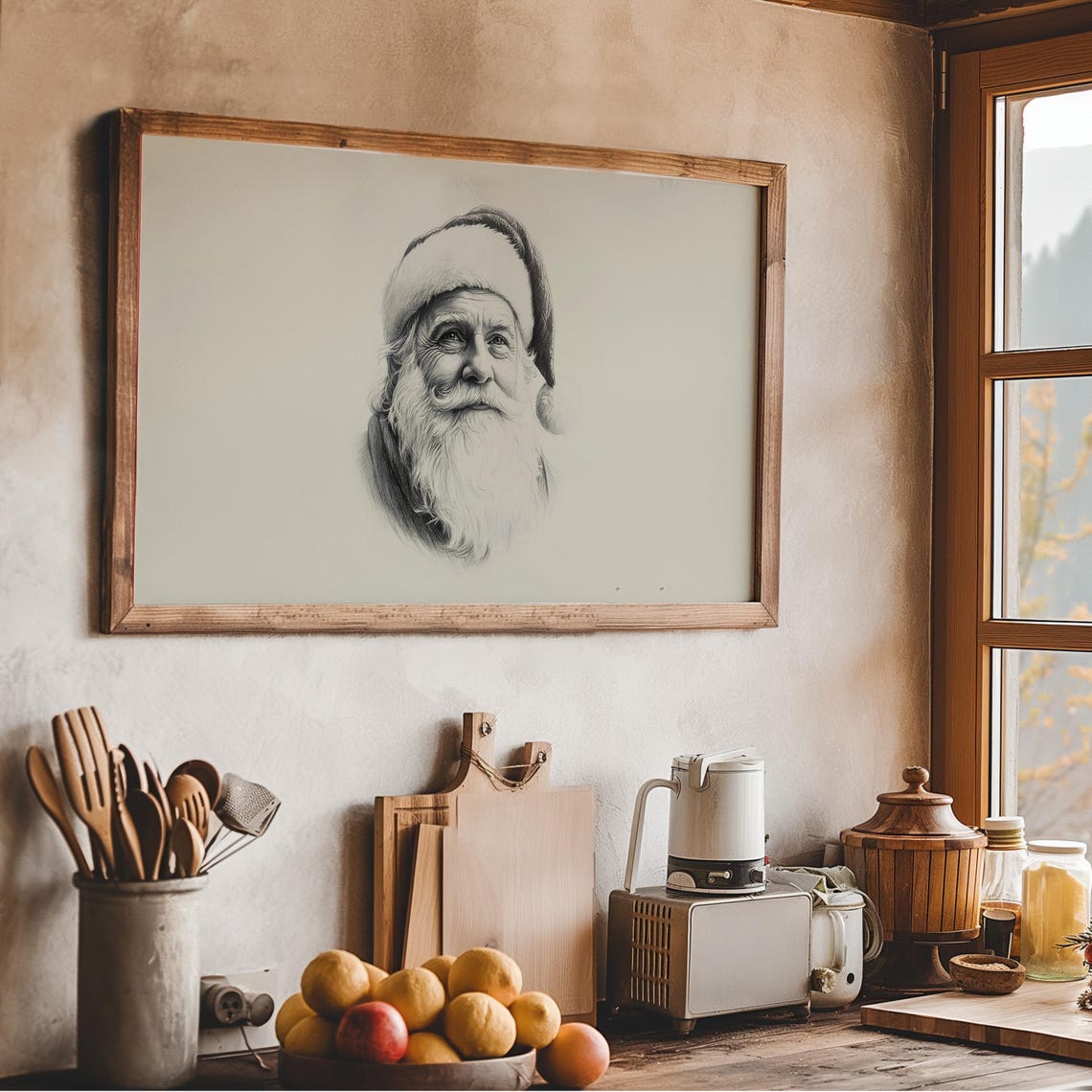 Smiling Santa Claus Sketch Drawing Vintage Style Christmas Wall Art - Image 2