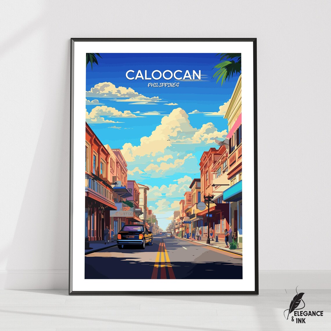 Caloocan Philippines Colonial Street Scene Vintage Travel Poster