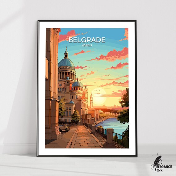 Belgrade Wall Hanging Posterbelgrade Flat Vector Illustration Canvasserbia Handmade Wooden Frame And Unframed Colorful Vintage Gift