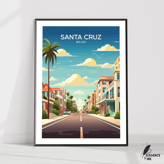 Santa Cruz Bolivia Daytime Palm Street Vintage Travel Poster