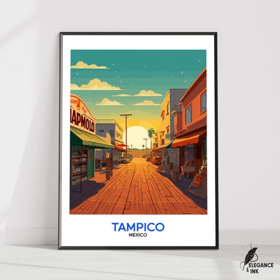 Tampico Travel Wall Art Postertampico Vintage City Paintingtampico Mexico Decor Gift