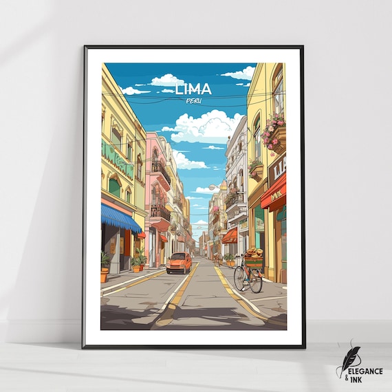 Lima Peru Colorful Colonial Street Illustration Travel Poster