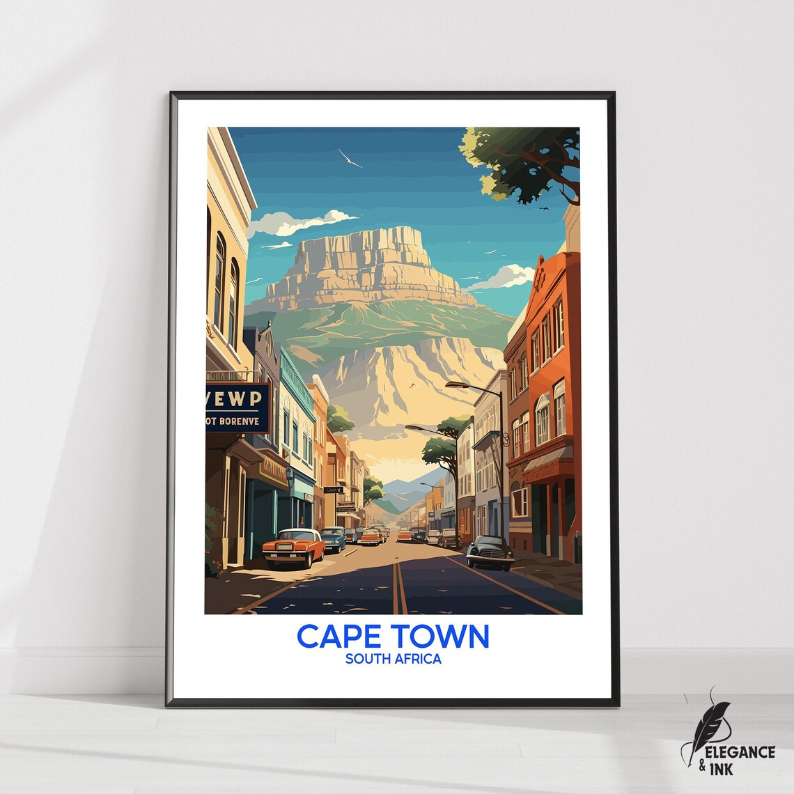 Cape Town South Africa Table Mountain Street Scene Travel Poster