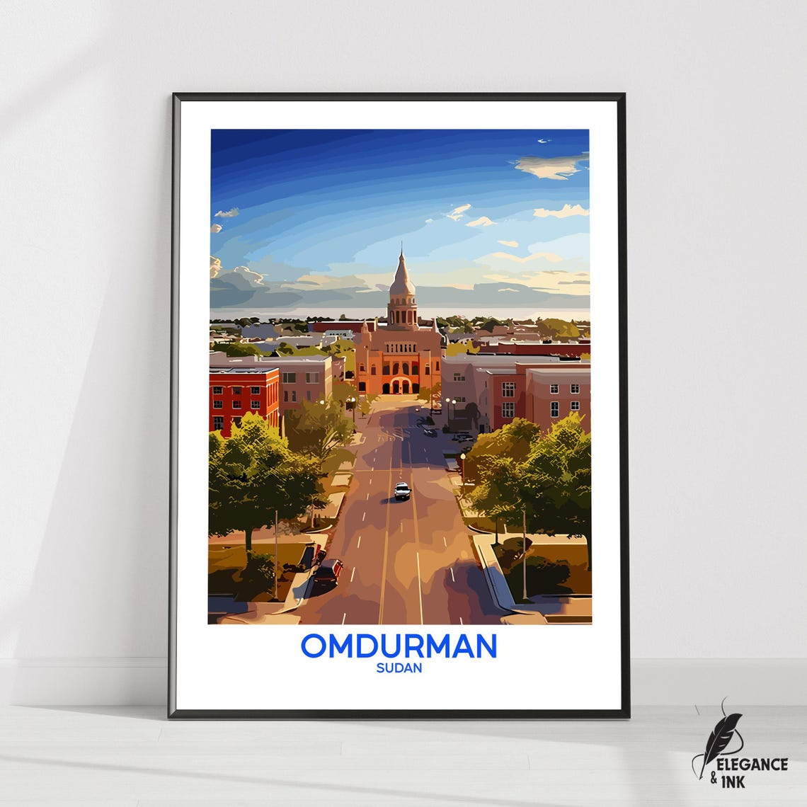 Omdurman Sudan Grand Avenue Domed Building Sunset Scene Poster