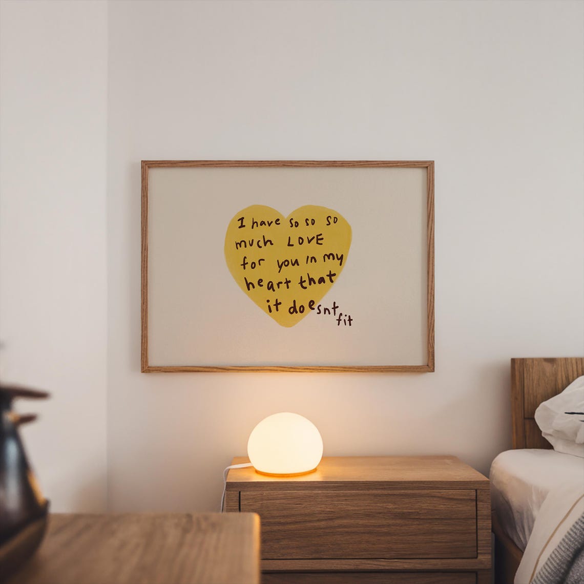 Yellow Heart Handdrawn Typography Poster Minimalist Home Decor Horizontal