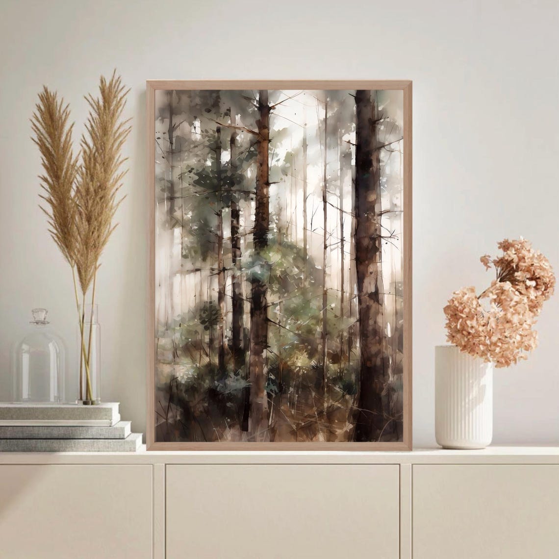 Tall Misty Pine Trees Soft Light Atmospheric Watercolor Forest Poster - Image 4