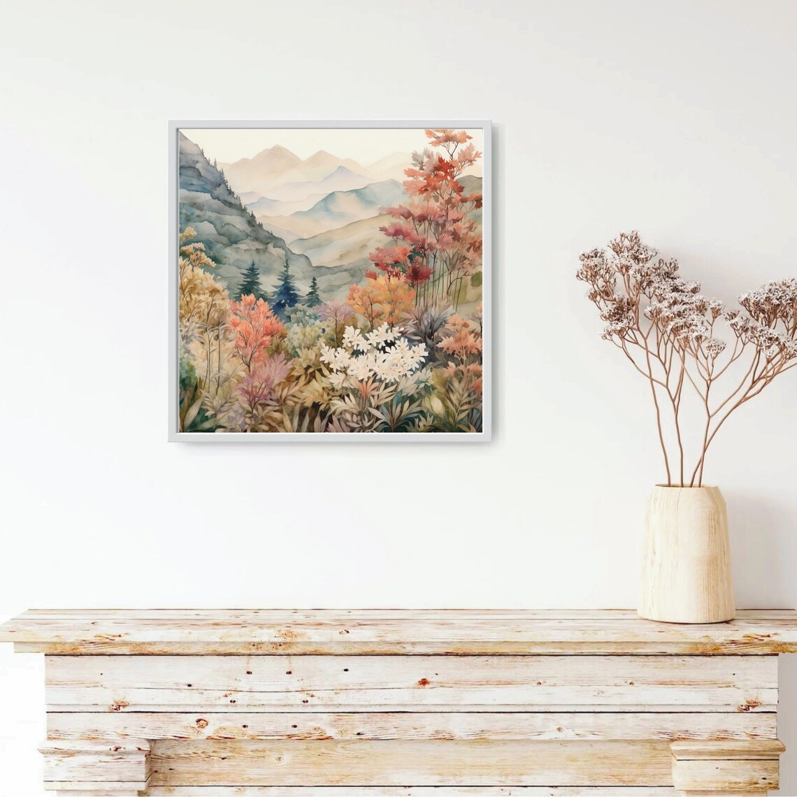 Autumn Mountain Valley Fall Foliage Wildflowers Watercolor Poster - Image 3