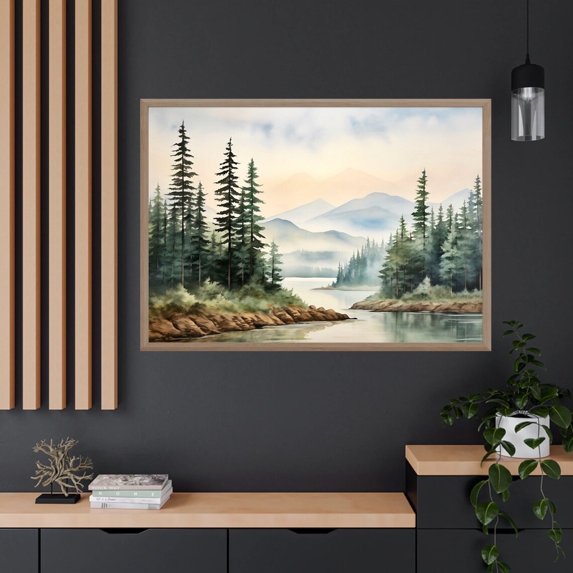 Misty Mountain Watercolor Art Print, Panoramic Landscape - Image 4