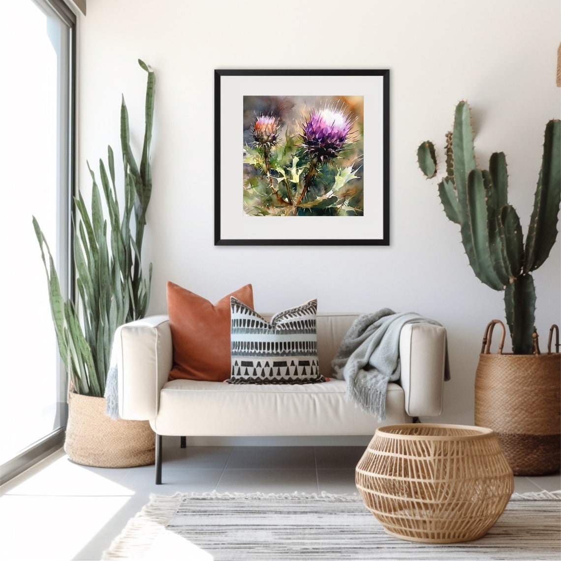 Double Thistle Bloom Pair Watercolor Floral Botanical Poster - Image 2