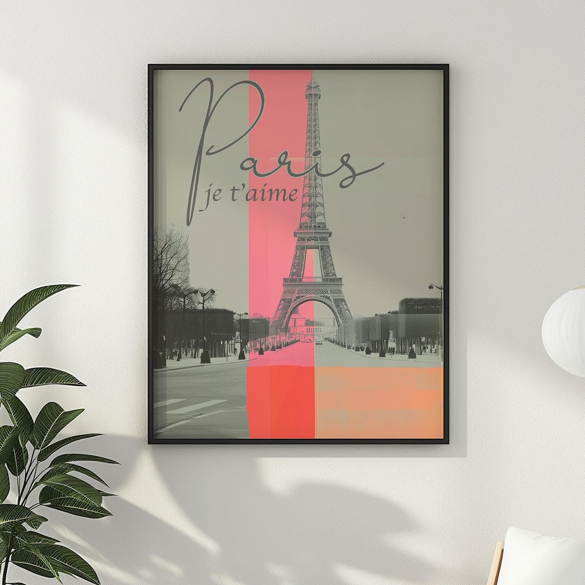 Paris Je T'Aime Eiffel Tower Photo Pink Orange Color Block Poster