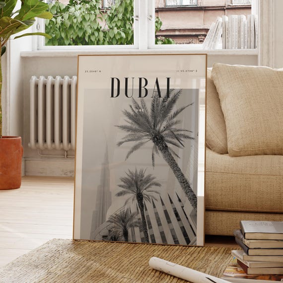 Dubai Uae Modern Travel Wall Art Design Black And White Print Wanderlust Decor Home Office