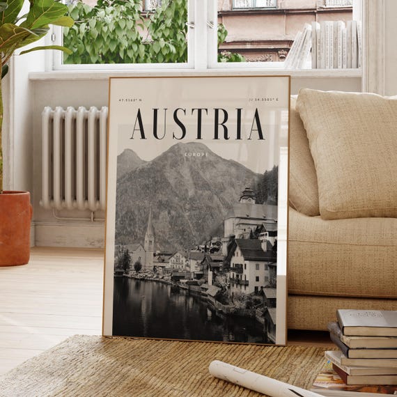 Austria Modern Travel Wall Art Design Color Print Wanderlust Decor Home Office Lover Gift Europe